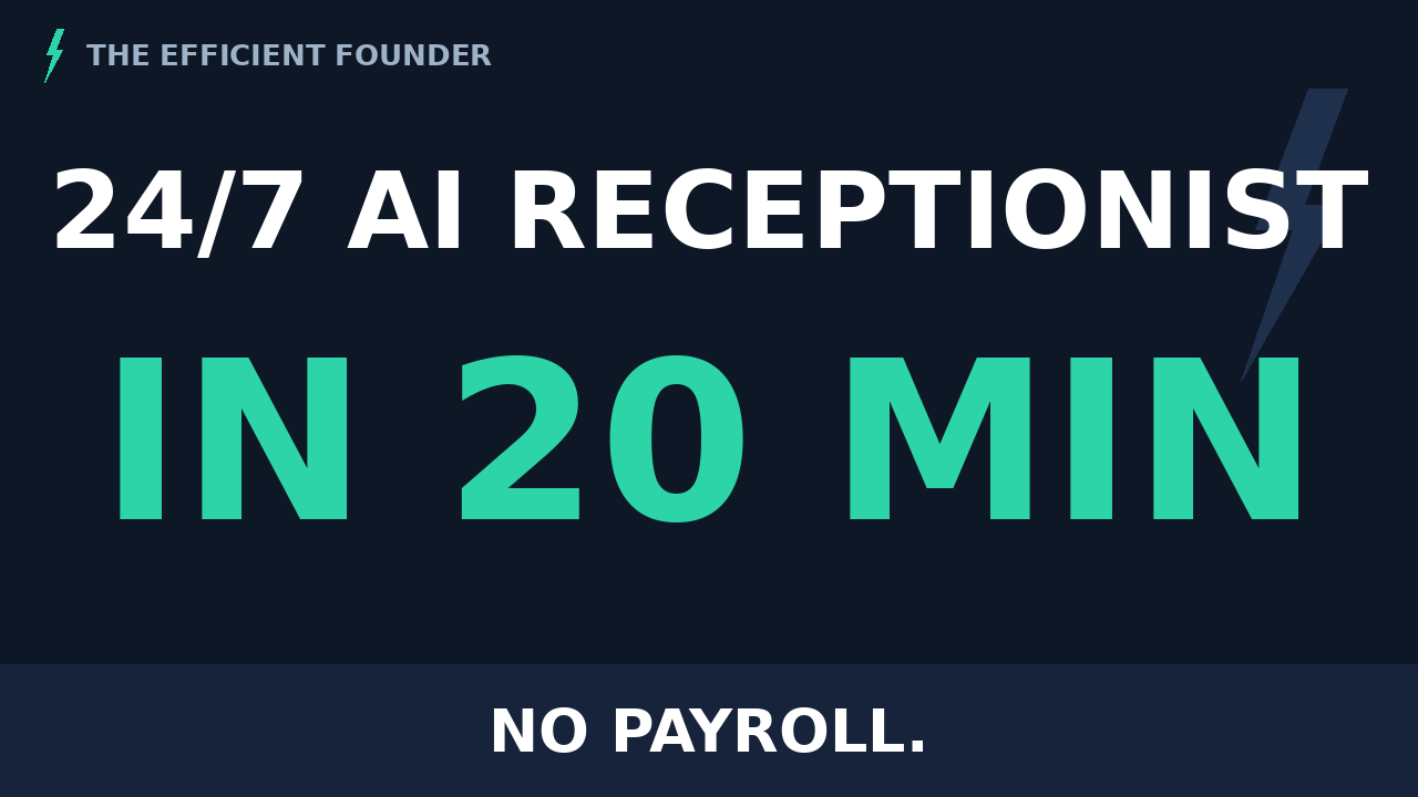 The Efficient Founder thumbnail: 24/7 AI receptionist in 20 minutes — no payroll.