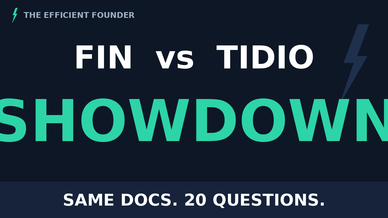 The Efficient Founder thumbnail: Fin vs Tidio Showdown — same docs, 20 questions.